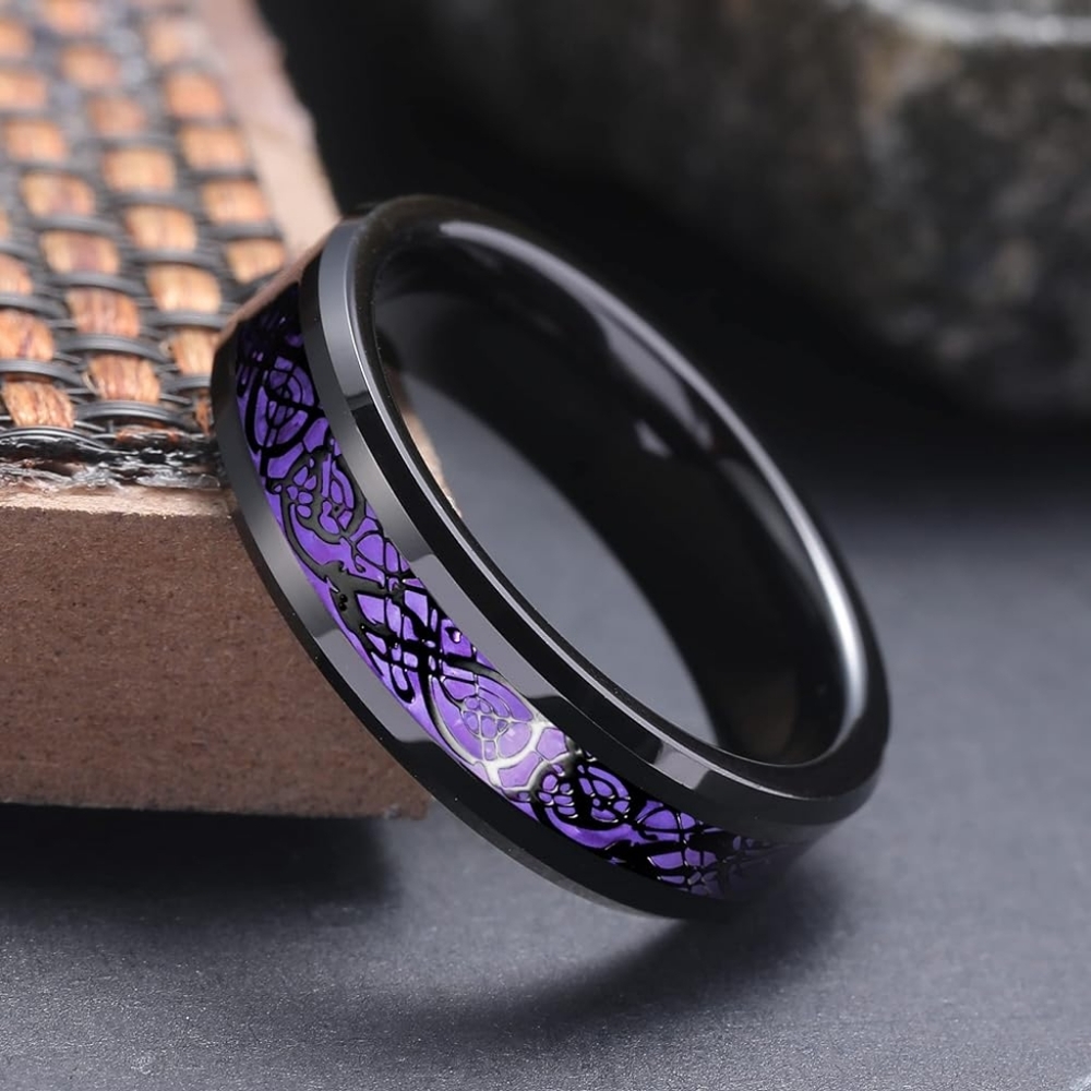 CELTIC DRAGON RING- Men's Purple & Black Stainless Steel Ring